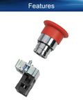 Heavy Duty 22mm Red Mushroom Emergency Stop Push Button Switch With Panel Mount Base For Machinery 660V 10A 1NC Self Locking Rotary Reset Industrial Panel Button For Safe Quick Stop, red button and base