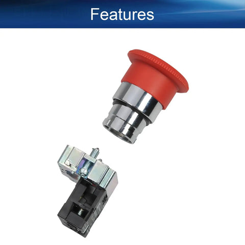 Heavy Duty 22mm Red Mushroom Emergency Stop Push Button Switch With Panel Mount Base For Machinery 660V 10A 1NC Self Locking Rotary Reset Industrial Panel Button For Safe Quick Stop, red button and base