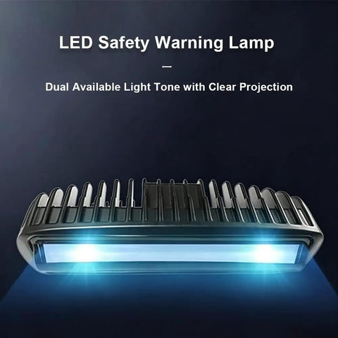 LED safety warning lamp with dual light tone and clear projection for enhanced visibility in industrial settings.