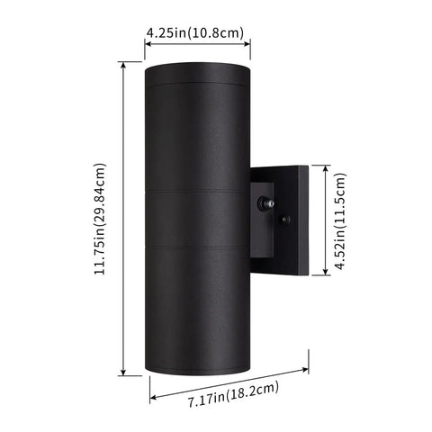 Dual Head Outdoor Porch Light Set With Dusk To Dawn Sensor, Matte Black Aluminum Cylinder And Tempered Glass Cover