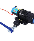 Heavy Duty 3500 Lb 12V Electric Winch With Synthetic Rope And Dual Remote Controls For ATV UTV Boat Trailer Off Road Recovery Jobs That Hit Hard, showcasing mounted motor and synthetic rope.