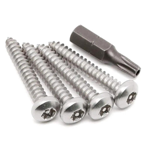 #14 X 2 Inch Stainless Steel Button Head Torx Sheet Metal Screws 304 Grade 10 Pack with T27 security bit.