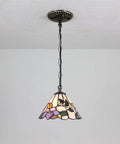 Cool Hummingbird Flower Tiffany Style Stained Glass Ceiling Pendant Fixture with 8 Inch Handmade Lampshade in Blue 39 Inch Chain Length