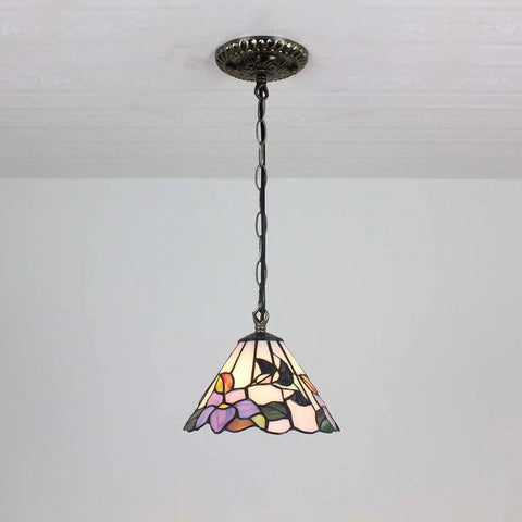 Cool Hummingbird Flower Tiffany Style Stained Glass Ceiling Pendant Fixture with 8 Inch Handmade Lampshade in Blue 39 Inch Chain Length