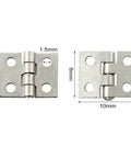 Miniature Cabinet Hinges Set For Jewelry Boxes And Dollhouses, silver brass hinges 8x10mm with 1.5mm holes, 50-pack, side view