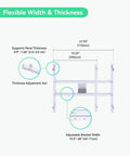 Diagram of Heavy Duty Pole Mount Bracket For Solar Panels 50W To 150W With Adjustable Tilt, highlighting width and thickness features.