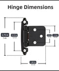 Dimensions of Oil Rubbed Bronze Cabinet Hinges For Kitchen And Bath, Self-Closing Half Inch Overlay Flush Mount detailed in image.
