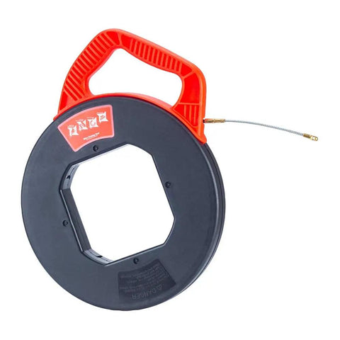 Heavy Duty Polyester Fish Tape 100 Ft 6mm With 3 Core Braided Pulling Tape Changeable Leader Tip Red Winding Case