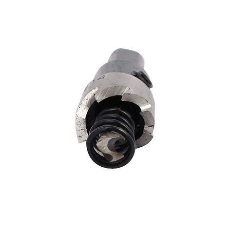Close-up of HSS Spring Loaded Hole Saw Kit 14mm Diameter 14mm Cutting Depth 68mm Overall Length, showing cutting teeth and spring.