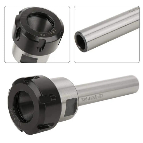 Premium 40CR Straight Shank Collet Chuck Holder With High Stability And.01mm Accuracy For CNC Milling Cutter, showing black and silver steel design.
