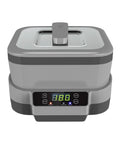 Top Shelf 1.2 Liter Ultrasonic Cleaner Featuring Slick Stainless Steel Tank And Easy Touch Controls, digital screen and lid.
