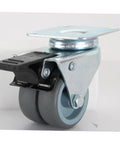 Heavy Duty Swivel Twin Casters With Brake 2 Inch Dual Rubber Wheels, gray wheels with a locking mechanism for furniture mobility.