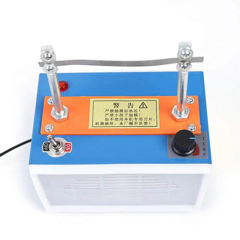 Rope Cutter 110V 35W Hot Knife Heating Cutter for rope, foam, fabric, webbing; top view of bench mount with controls.