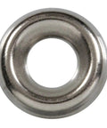 Front view of a #8 stainless steel countersunk finish washer, 304 SS finishing cup