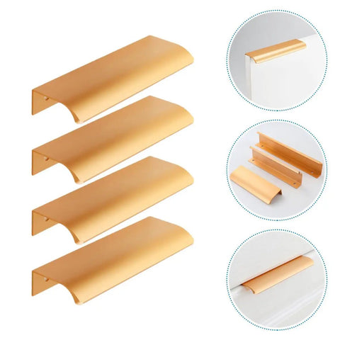 Gold Invisible Flush Pull Handles For Cabinet Doors Four Pack No Drill Install Easy Grip Wardrobe Drawers Modern Design