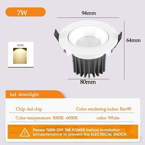 ELUKHT 13-PackRetrofit LED Recessed Light and LED Downlight 7W,10W,12W,15WWhite Retrofit LED Recessed Lighting Ceiling Lights 3.5/4 Inch White Round Baffle Trim for Home Improved, 6000K,7w-6000K, side view with dimensions