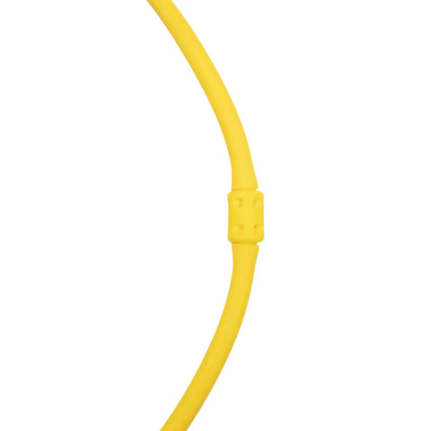 Close-up of yellow silicone regulator necklace for divers, showcasing durable and flexible design for quick BCD attachment.
