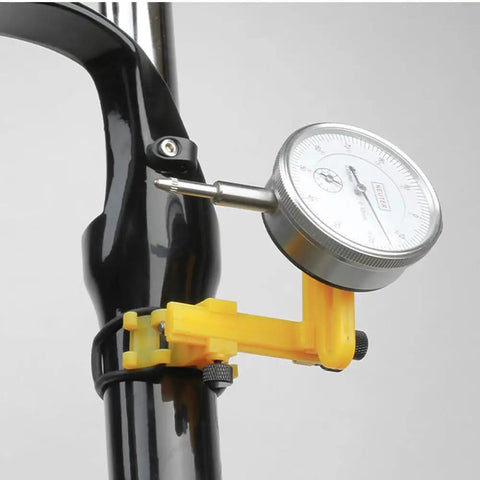 Close-up of gauge on Bike Wheel Truing Stand With Percentage Gauge For 26 Inch To 29 Inch Wheels Portable Home Repair Stand