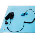 ESD Safe High Temperature Mat Kit For Electronics Assembly, 18 Inches Wide, 30 Inches Long, 0.08 Inches Thick, Blue, Includes Wrist Strap