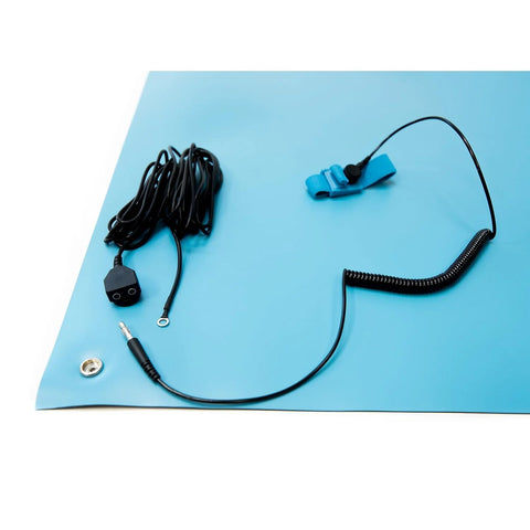 ESD Safe High Temperature Mat Kit For Electronics Assembly, 18 Inches Wide, 30 Inches Long, 0.08 Inches Thick, Blue, Includes Wrist Strap