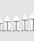 Height adjustable silhouettes showing the Fully Adjustable Rolling Laptop Stand With Rugged Aluminum Frame Convertible Standing Desk Tray.