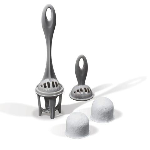 Two charcoal filter pods and coffee maker accessories in gray, designed for Solid Trio Coffee Maker Bundle Comes With Two Fresh Water Filter Pods And Swift Single Serve Option For Real Good Morning Coffee In Sleek Black Cabinet.