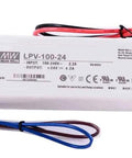 Beefy 100.8W 24V 4.2A Switching Power Supply IP67 Fully Encapsulated Universal AC Input Constant Voltage Minus Ten To Seventy Celsius CE FCC RoHS Certified Industrial Grade PSU For Harsh Environments in white sealed housing with wires