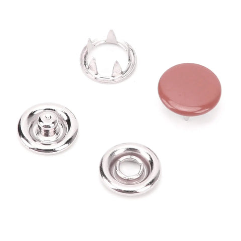 100 Pcs Colorful Brass Snap Fasteners Kit For Crafting, Sewing, And Leather Making, Rustproof And Durable, Easy Installation, Includes Hollow And Solid Male And Female Snaps, Great For DIY Projects; silver snap parts and pink cap