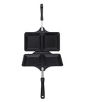 Badafaci Electric Panini Press Flip Iron Non Stick Double Griddle for toasted sandwiches, black four-section grill pan.