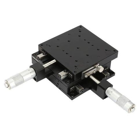 Workhorse Aluminum XY Axis Linear Stages With Micrometer Manual Slide Table 100mm By 100mm By 40mm Black Anodized Roller Track