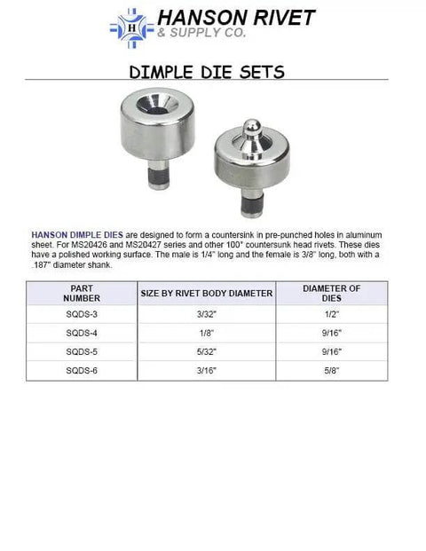 Rivet Dimple Die Set For 100 Degree Countersink In Predrilled Holes For Five Thirty Second Inch Rivets In Aluminum Sheet Metal