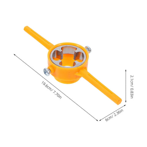 Ditch That Rusty Pipe Job! Get The Ultimate Two Piece Manual PVC Threader Set With Tap Die And Stainless Wrench showing yellow tapping die.