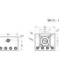 Technical diagram of 100mm Dope Dual Axis Ballscrew SFU1605 With NEMA23 Stepper Motor, showing dimensions and fix holes.