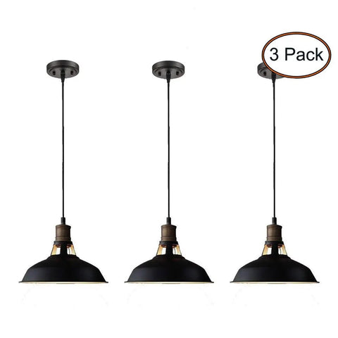 Dope Black Industrial Pendant Lights 3 Pack, Barn Shade Bar Kitchen Island Lighting with E26 Base, Hard-Wired for Modern Ceilings