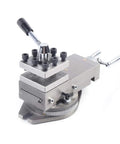 Rock Solid Quick Swap Lathe Tool Post Kit with rotating head for AT300 lathes featuring adjustable clamps and steel construction.