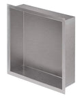 Recessed Shower Niche Organizer In Brushed Nickel Stainless Steel, 12 By 12 In, Rustproof 304 Steel, perspective view