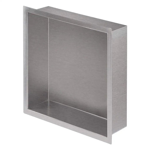 Recessed Shower Niche Organizer In Brushed Nickel Stainless Steel, 12 By 12 In, Rustproof 304 Steel, perspective view