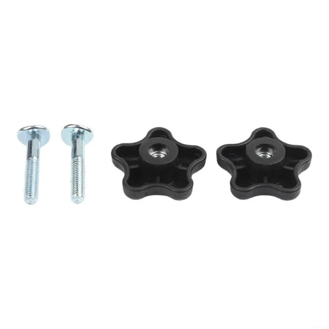For Plum Handle Bolt And Knob Kit Perfect For Lawn Mowers And Snow Blowers Tough Replacement Parts to Get Your Outdoor Gear Back On The Road Fast. Two black plum knobs and silver bolts for mower and snow blower handles.