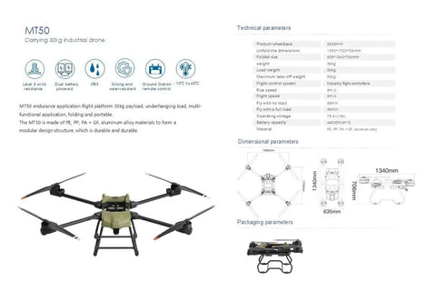 Heavy Lift Delivery Drone With 200 Pound Payload And Five Mile Range Waterproof IP64 Quad Copter For Industrial Cargo Dual Battery Version Rugged Long Range UAV For Heavy Lifting shown with technical specifications and dimensions