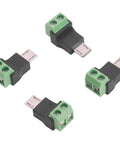 Micro USB Male To 2 Pin Screw Terminal Adapter Solderless Connector for charging phones cameras small appliances, green PVC, 4 units