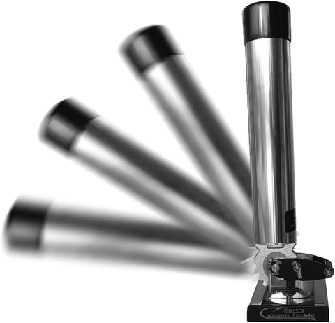 Adjustable Fishing Rod Holder for Boat Track System with Five Vertical Positions and 90 Degree Motion, Dockside Ready, Easy One Hand Hook Sets, Horizontal Rotation Egg Base, Buff Brite Finish, Proudly Made in USA, stainless steel rod holder