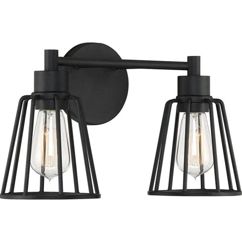 Transitional Two Light Bath Fixture From Atticus Collection In Earth Black Finish with open cage design