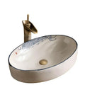 USZWBY Vessel Vanity Sink Basin Hand Painted Wash Basin Modern Countertop with Drain Faucet for Bathroom Balcony Simple Home Sink oval clay basin with fish design and brass faucet