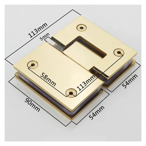 High Octane Glass Door Hinges With Fire Gold Finish Beefy 304 Stainless Steel Construction dimensions 113mm x 90mm for 8-12mm glass