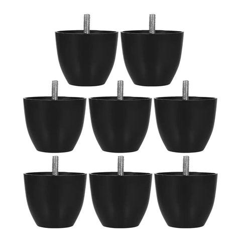 Top Shelf Rubber Feet For Furniture And Cutting Boards Eight Piece Round Pack Non Marking Anti Skid Glides in black, round shape with threaded base.