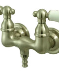 Vintage Wall Mount Clawfoot Tub Faucet with Porcelain Lever Handles Solid Brass Construction Brushed Nickel Finish 3-3/8-Inch Wall Mount