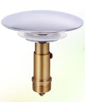 Pop up Bathtub Drain Stopper with Brass Core and Hair Catcher in chrome finish, ideal for bathtubs and sinks.