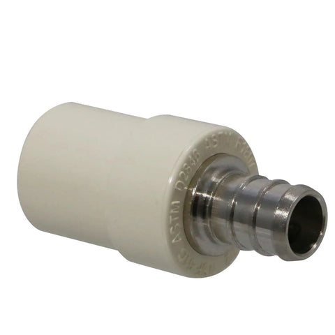 Close-up of a Ten Piece Brass PEX To CPVC Transition Coupling Set One Half Inch Crimp Fittings with durable brass and PEX B compatibility.
