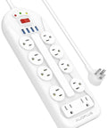 14 Outlet Power Strip With USB Ports, 6ft Heavy Duty Cord, Flat Plug Mountable Design, Overload Protection, ETL Listed