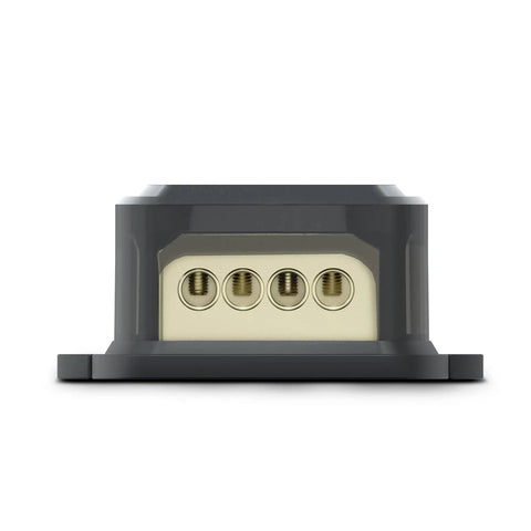 4 Gauge In To 8 Gauge Out Car Audio Distribution Block For Amplifier Wiring Nickel Plated Internal Contacts For Corrosion Resistance Heavy Duty Power Hub That Keeps Your Connections Tight And Ready To Roll, front view with four 8 GA outputs
